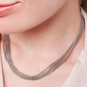 Srebrna ogrlica u nekoliko redova M-XL